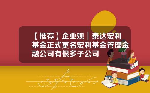 【推荐】企业观｜泰达宏利基金正式更名宏利基金管理金融公司有很多子公司