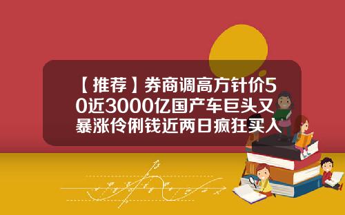 【推荐】券商调高方针价50近3000亿国产车巨头又暴涨伶俐钱近两日疯狂买入