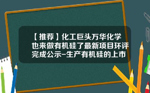 【推荐】化工巨头万华化学也来做有机硅了最新项目环评完成公示-生产有机硅的上市公司