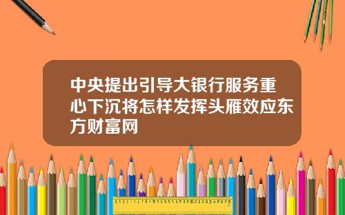 中央提出引导大银行服务重心下沉将怎样发挥头雁效应东方财富网