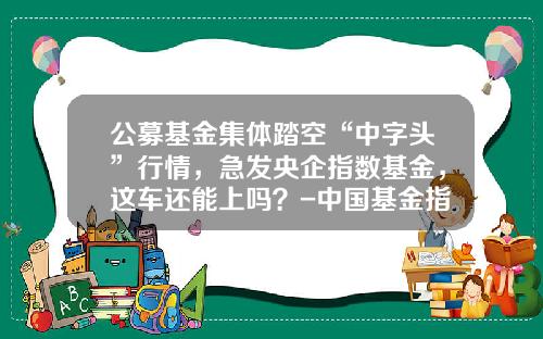 公募基金集体踏空“中字头”行情，急发央企指数基金，这车还能上吗？-中国基金指数【新闻】.