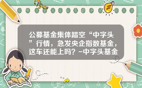 公募基金集体踏空“中字头”行情，急发央企指数基金，这车还能上吗？-中字头基金【新闻】.