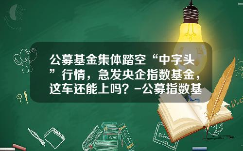 公募基金集体踏空“中字头”行情，急发央企指数基金，这车还能上吗？-公募指数基金【新闻】.