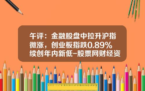 午评：金融股盘中拉升沪指微涨，创业板指跌0.89%续创年内新低-股票网财经资讯金融板块