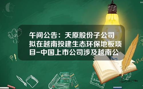 午间公告：天原股份子公司拟在越南投建生态环保地板项目-中国上市公司涉及越南公告