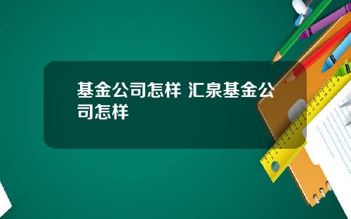 基金公司怎样 汇泉基金公司怎样