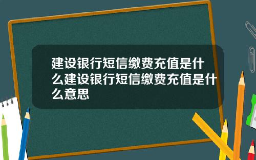 建设银行短信缴费充值是什么建设银行短信缴费充值是什么意思