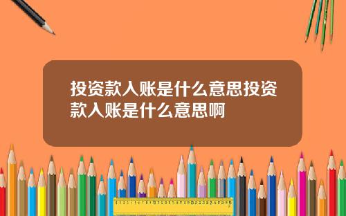 投资款入账是什么意思投资款入账是什么意思啊