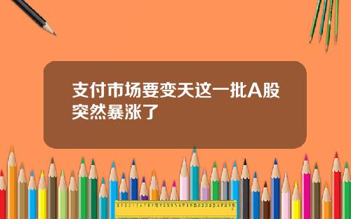 支付市场要变天这一批A股突然暴涨了
