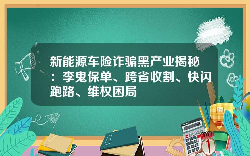 新能源车险诈骗黑产业揭秘：李鬼保单、跨省收割、快闪跑路、维权困局