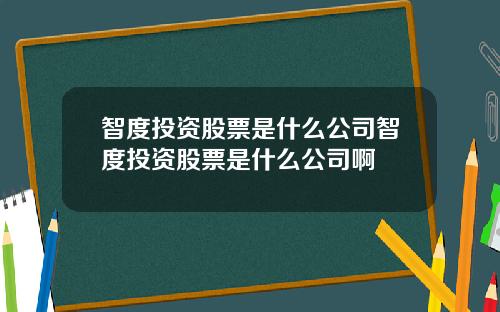 智度投资股票是什么公司智度投资股票是什么公司啊