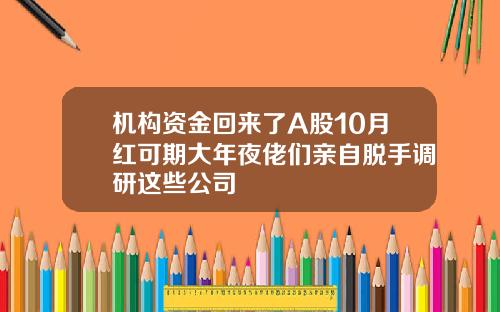机构资金回来了A股10月红可期大年夜佬们亲自脱手调研这些公司