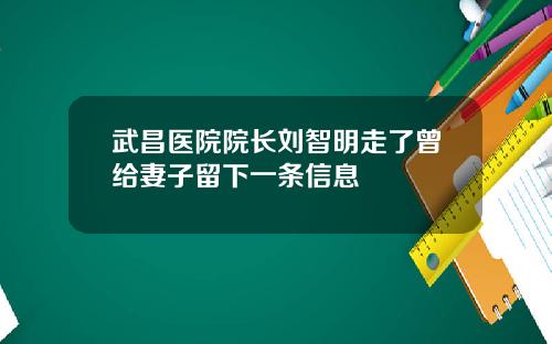 武昌医院院长刘智明走了曾给妻子留下一条信息