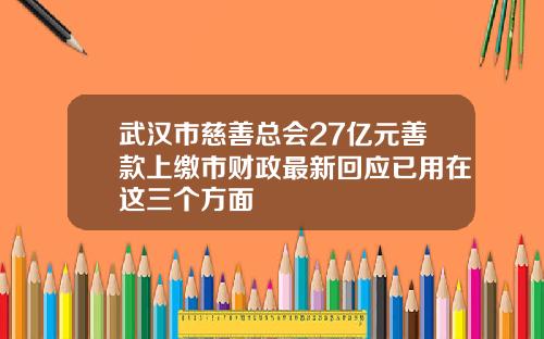 武汉市慈善总会27亿元善款上缴市财政最新回应已用在这三个方面