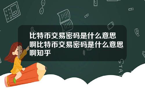比特币交易密码是什么意思啊比特币交易密码是什么意思啊知乎