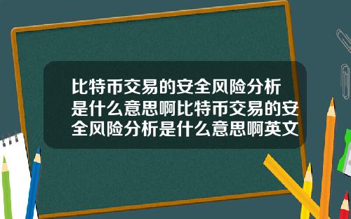 比特币交易的安全风险分析是什么意思啊比特币交易的安全风险分析是什么意思啊英文