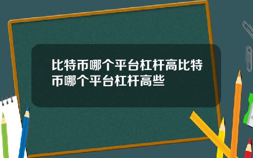 比特币哪个平台杠杆高比特币哪个平台杠杆高些