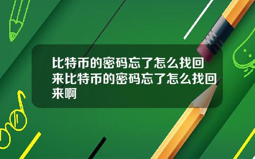 比特币的密码忘了怎么找回来比特币的密码忘了怎么找回来啊