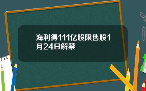 海利得111亿股限售股1月24日解禁