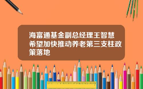 海富通基金副总经理王智慧希望加快推动养老第三支柱政策落地