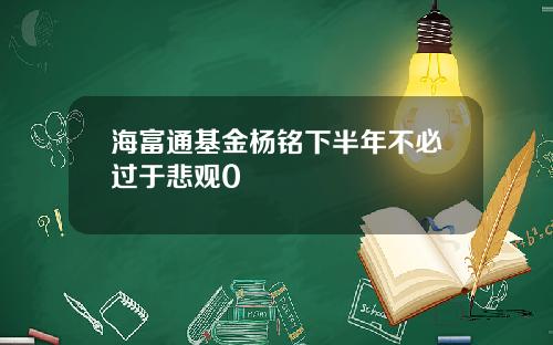 海富通基金杨铭下半年不必过于悲观0