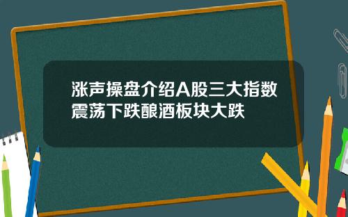涨声操盘介绍A股三大指数震荡下跌酿酒板块大跌