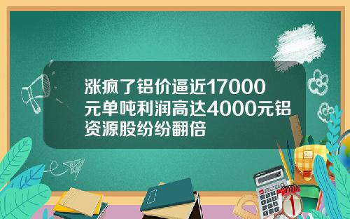 涨疯了铝价逼近17000元单吨利润高达4000元铝资源股纷纷翻倍