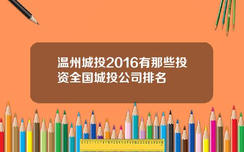 温州城投2016有那些投资全国城投公司排名