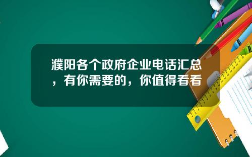 濮阳各个政府企业电话汇总，有你需要的，你值得看看