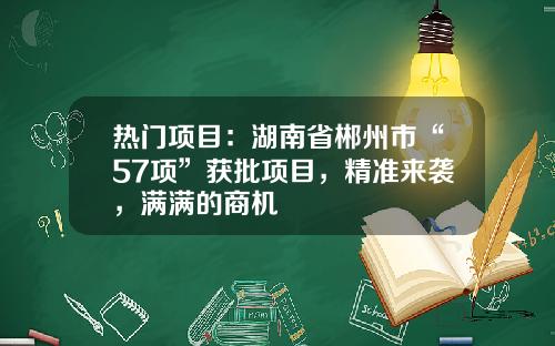 热门项目：湖南省郴州市“57项”获批项目，精准来袭，满满的商机