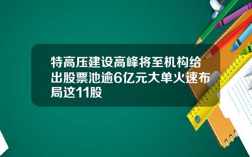 特高压建设高峰将至机构给出股票池逾6亿元大单火速布局这11股