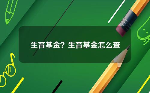 生育基金？生育基金怎么查