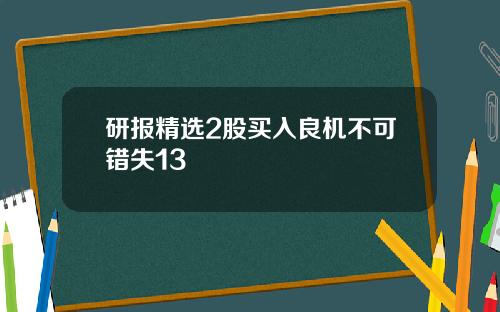 研报精选2股买入良机不可错失13