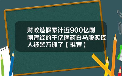 财政造假累计近900亿刚刚曾经的千亿医药白马股实控人被警方抓了【推荐】