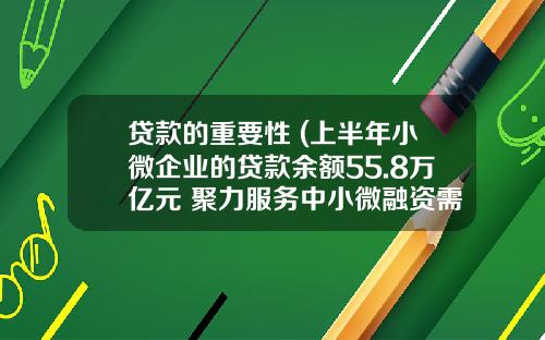 贷款的重要性 (上半年小微企业的贷款余额55.8万亿元 聚力服务中小微融资需求)