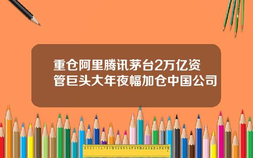 重仓阿里腾讯茅台2万亿资管巨头大年夜幅加仓中国公司