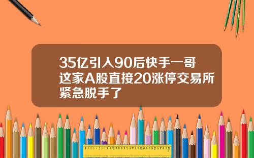 35亿引入90后快手一哥这家A股直接20涨停交易所紧急脱手了