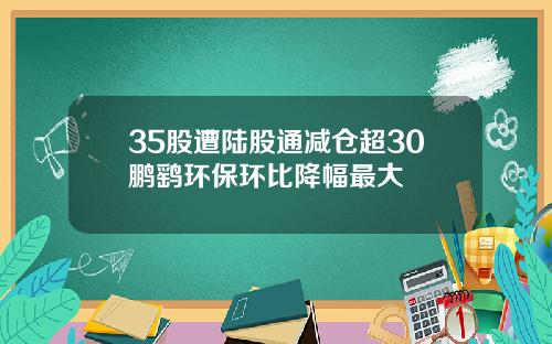 35股遭陆股通减仓超30鹏鹞环保环比降幅最大