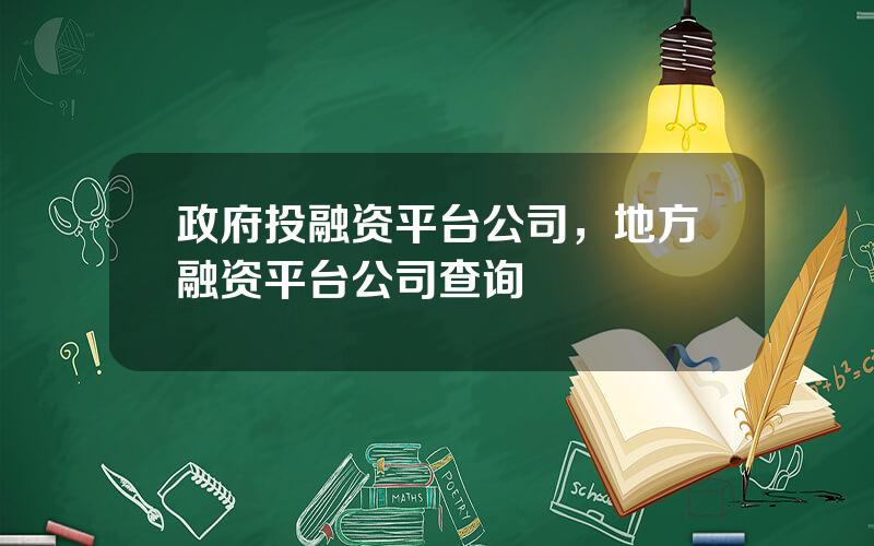 政府投融资平台公司，地方融资平台公司查询