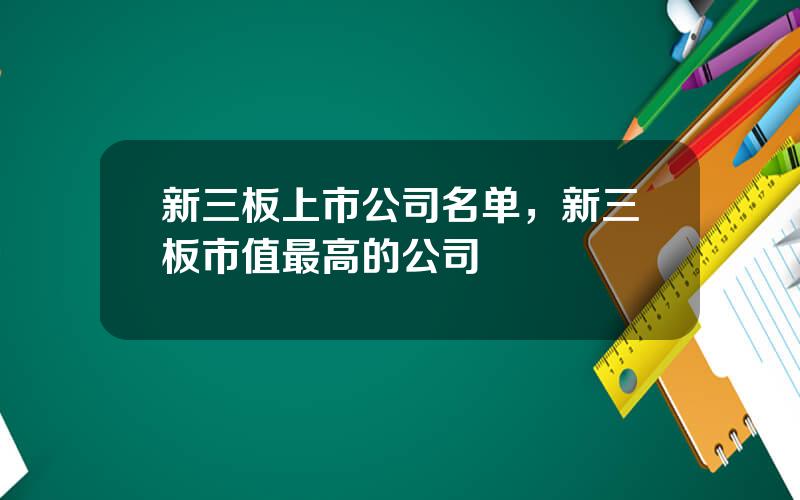 新三板上市公司名单，新三板市值最高的公司