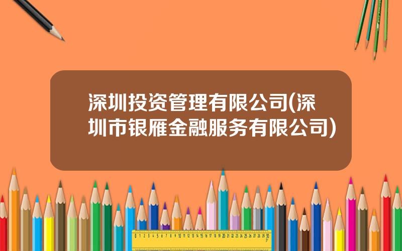 深圳投资管理有限公司(深圳市银雁金融服务有限公司)