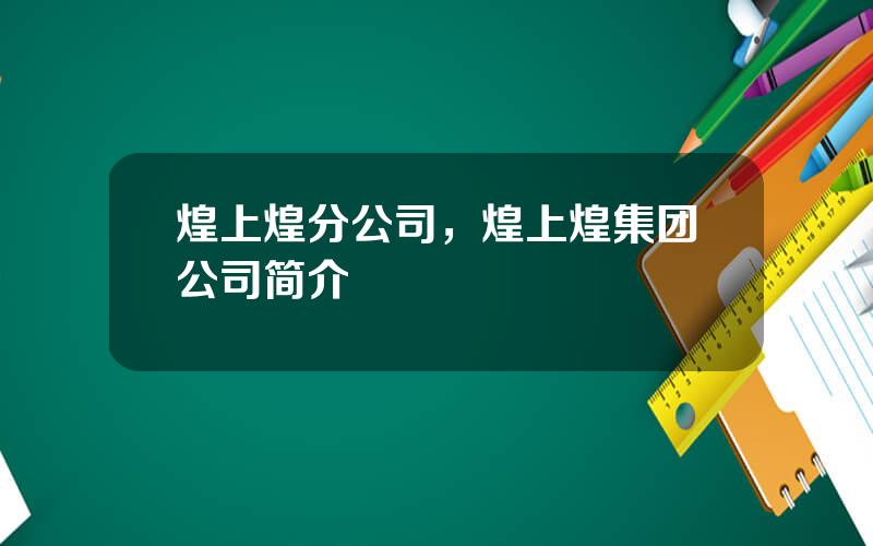 煌上煌分公司，煌上煌集团公司简介