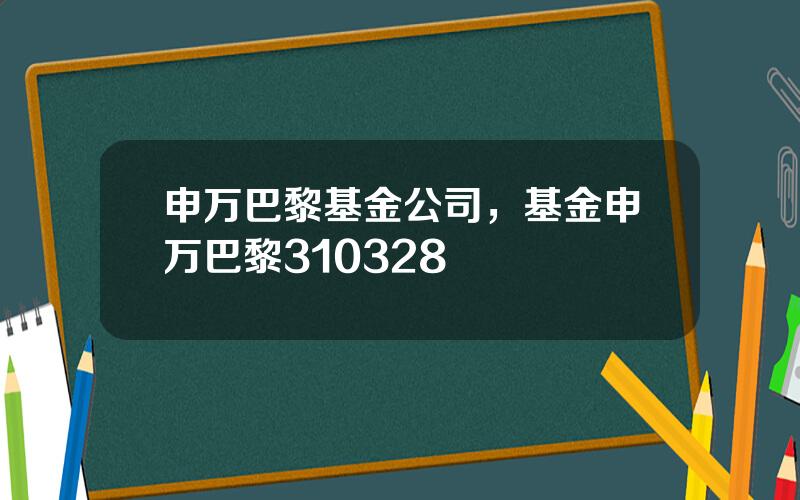 申万巴黎基金公司，基金申万巴黎310328